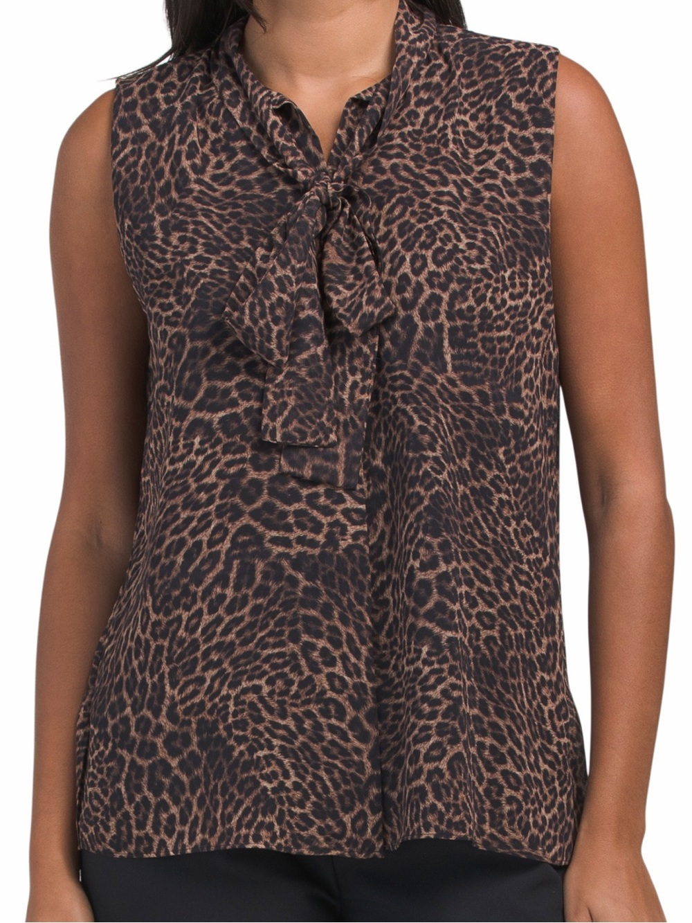 Kobi Halperin Sleeveless Tie Neck Leopard Print Pleated back Top small NWT